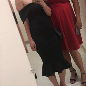 PrettyLittleThing Black Midi Dress with Ruffle Hem